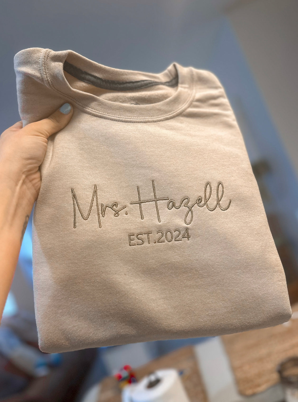 Simple embroidered name & date