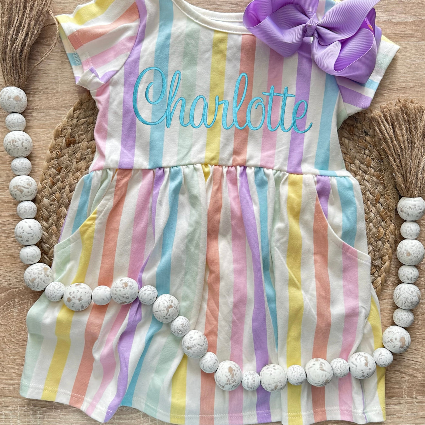 Candy stripe dress - embroidered custom name