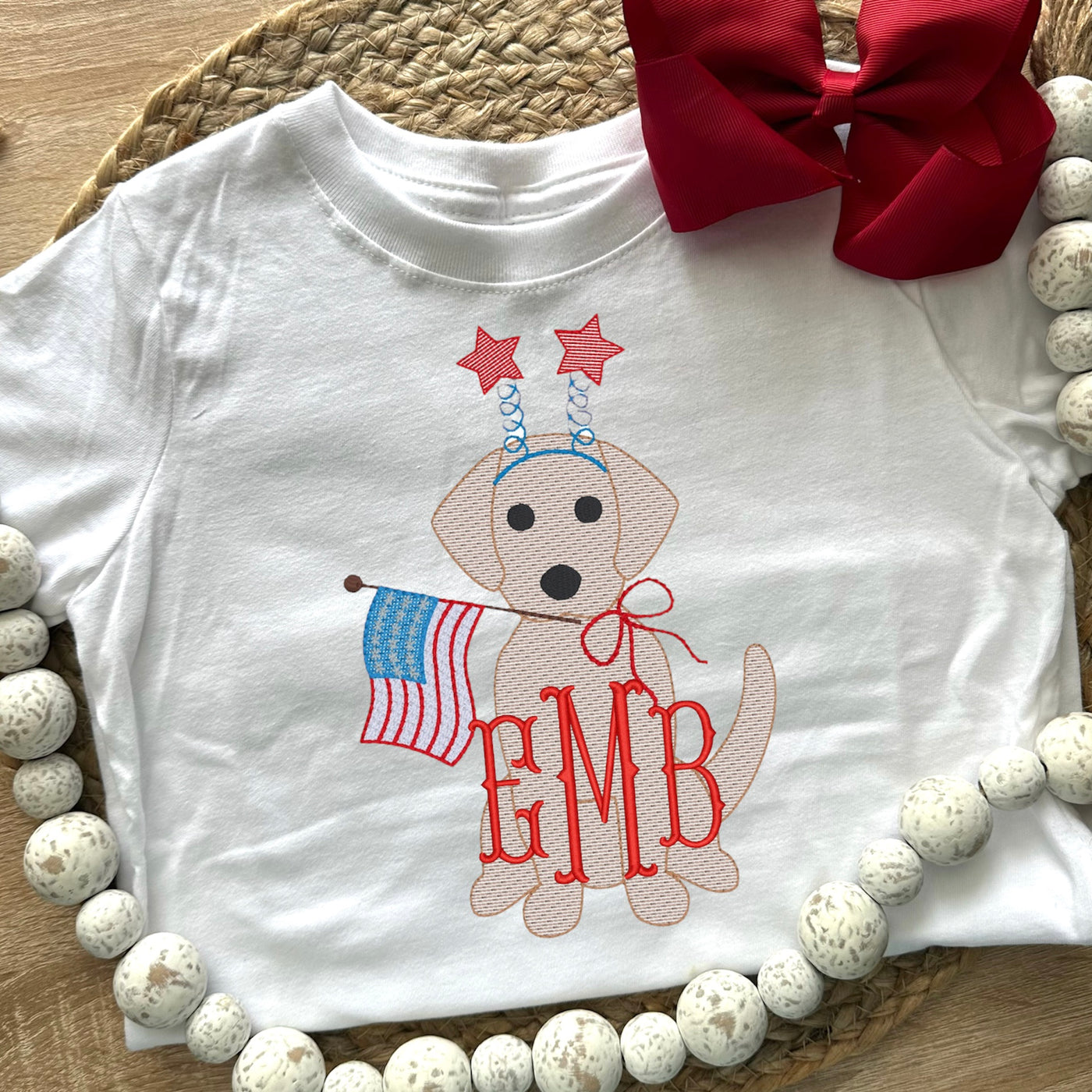 Patriotic puppy embroidery- with or without monogram